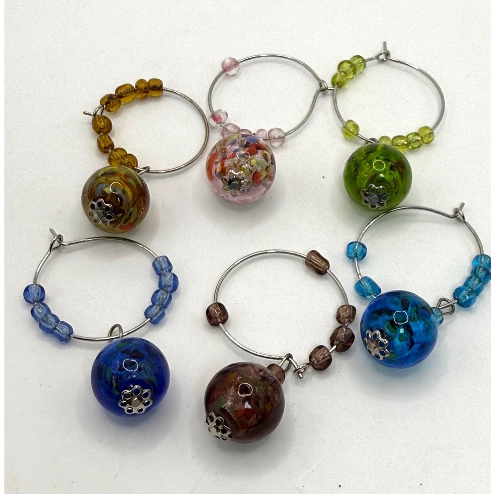 Set of 6 Beaded Wine Glass Charms Colorful Drink Markers Party Accessories
